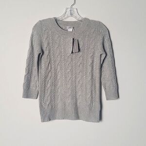 NWT J Crew XS 100% Cashmere Cable Knit Wool Long Sleeve Crew Sweater Gray Y2K